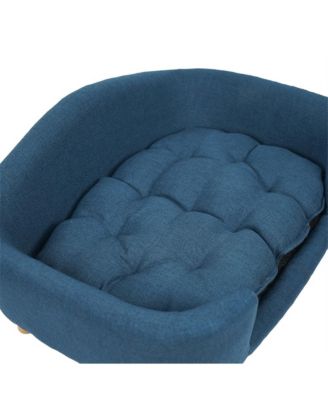 Blue Corduroy Elevated Pet Couch with Wood Legs
