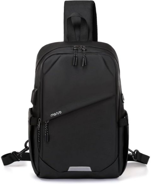 Рюкзак MOSISO Black Sling with USB Charging Port - Large Anti-Theft Hiking Daypack for Travel 3-Layer Pocket Crossbody Chest Bag for Outdoor Sports