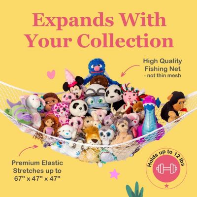 Toddler Stuffed Animal Net Hammock, Jumbo Extra Large Corner Hanging Toy Storage Organizer, White, 2 Pack