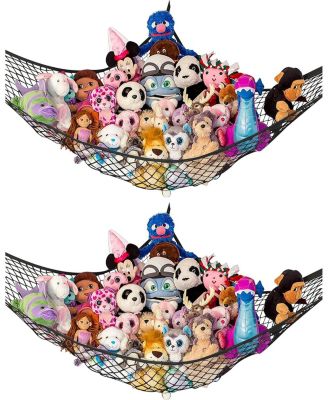 Toddler Stuffed Animal Net Hammock, Jumbo Extra Large Corner Hanging Toy Storage Organizer, White, 2 Pack