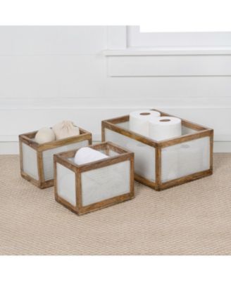 Fallon Modern Minimalist Handmade Wooden Metal Nesting Storage Baskets, (Set of 3)