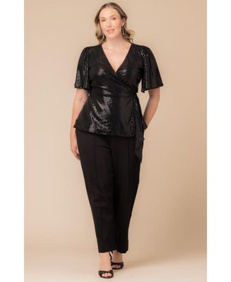 Women's Plus Size Shimmering Sequin Wrap Top