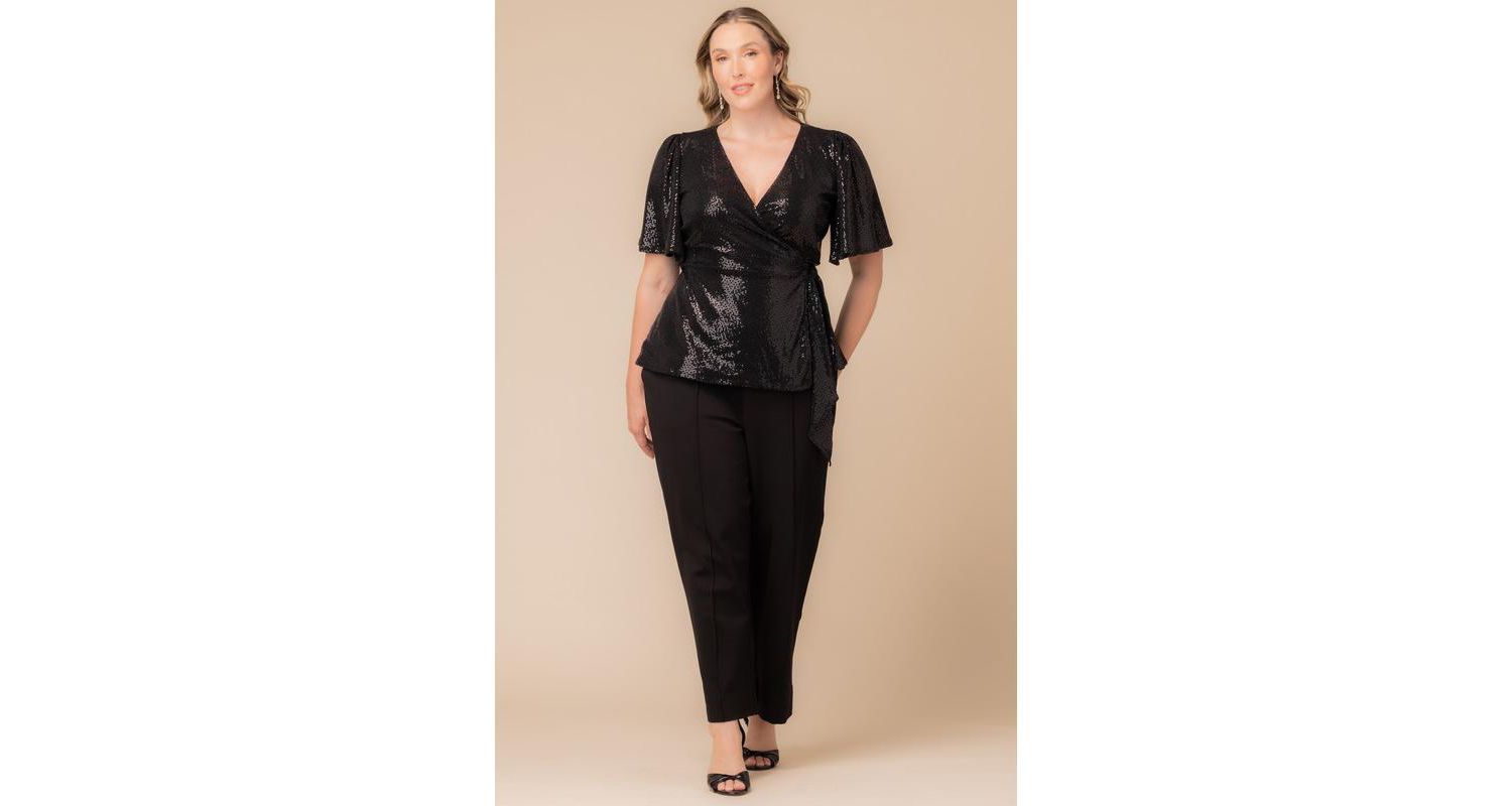 Plus Size Shimmering Sequin Wrap Top
