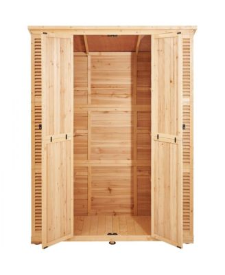 Outdoor Wooden Storage Shed with Lock, Waterproof Garden Tool Organizer