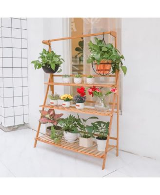 3 Tier Bamboo Hanging Folding Plant Shelf Stand Flower Pot Display Rack Bookcase