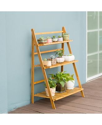Introducing the Premium 3-Tier Bamboo Plant Stand,Durable, Space-Saving & Easy Assembly,Hanging Rack for Patio/Garden
