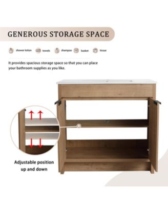 36 Inch Freestanding Vanity with White Ceramic Sink and Soft-Close Cabinet Doors