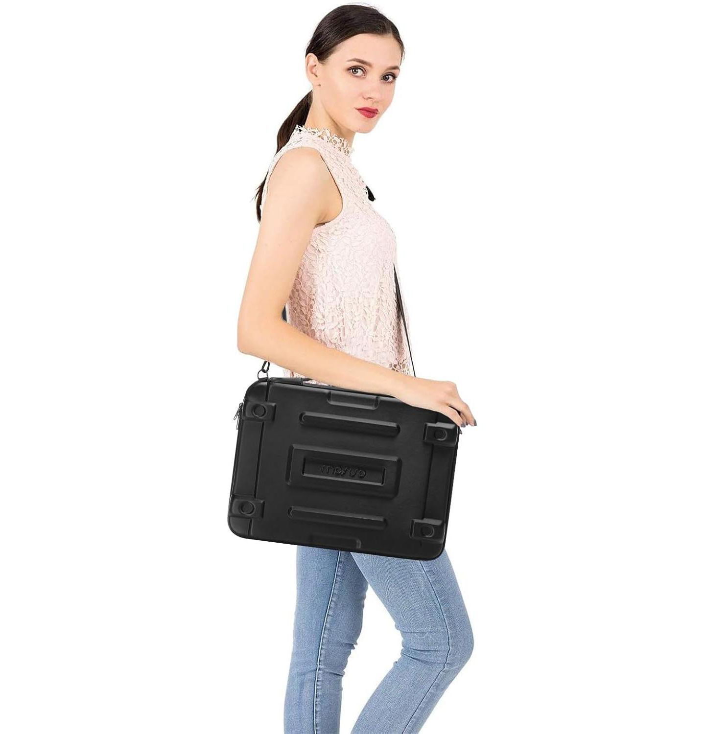 Сумка MOSISO Black Hard Shell Laptop Sleeve - 15.6"/16" Abstract Geometric Waterproof Case with Strap for MacBook/HP/Dell/Lenovo/Asus, цвет: Чёрный — фото 5