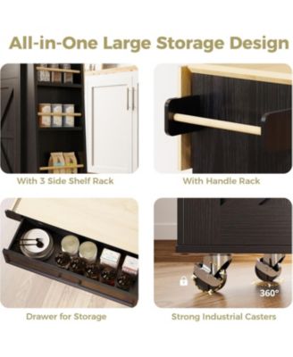 Kitchen Island Cart with Storage, Power Outlet and Drop Leaf, Black