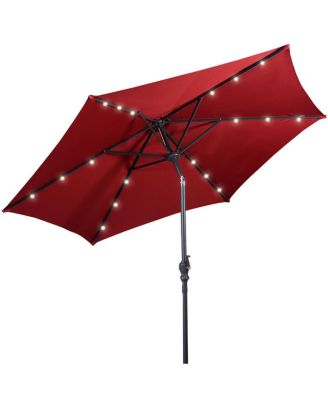 9FT Patio Solar Umbrella LED Patio Market Steel Tilt W/ Crank Outdoor