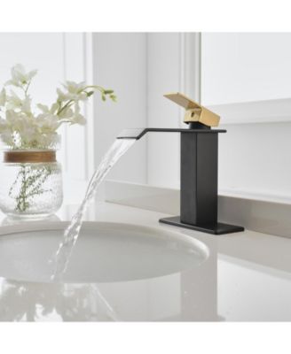 Waterfall Single Hole Single-Handle Low-Arc Bathroom Faucet With Supply Line in Brushed Gold