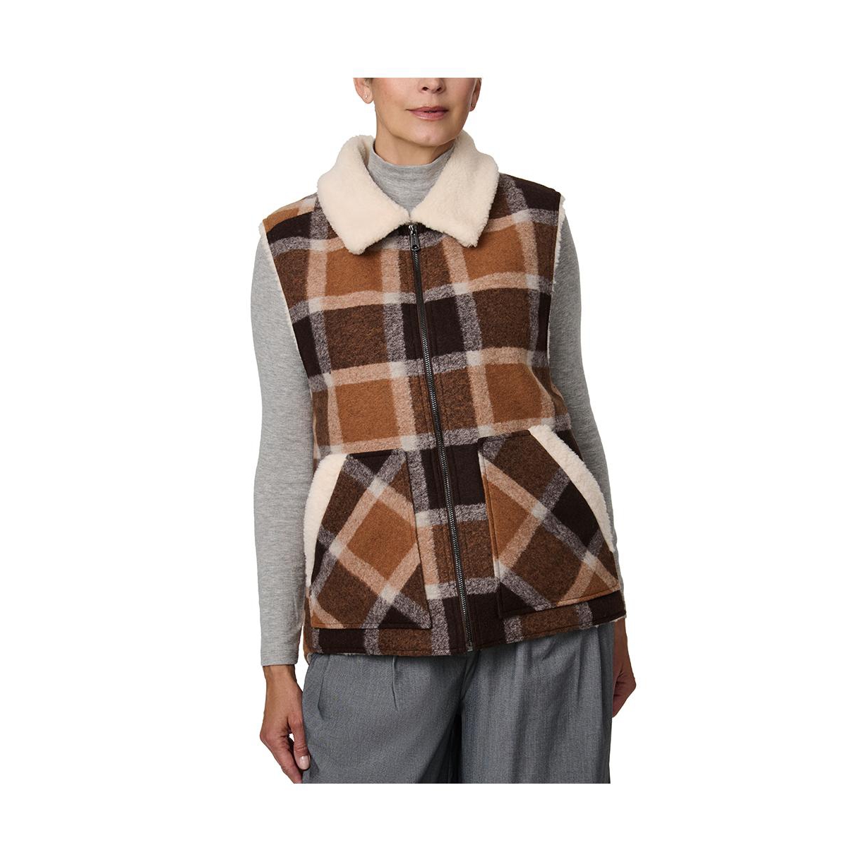 Bernardo Plaid Sherpa Mix Vest