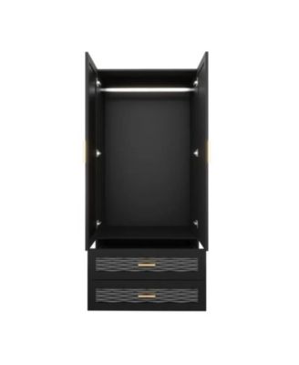 Freestanding Wardrobe Cabinet with Mirror, Clothes Rod, and Storage Drawer Space