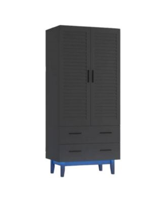 Mid-Century Wardrobe Armoire with Louvered Doors, Drawers, and Hanging Rod