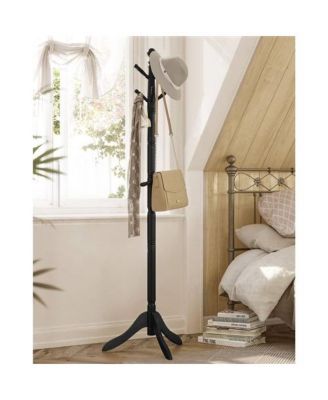 Adjustable Height Solid Wood Coat Rack with 10 Hooks for Entryway or Office