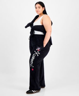 Love Tribe Trendy Plus Size Kuromi Fleece Pullover Hoodie Kuromi Fleece Drawstring Pants In Black