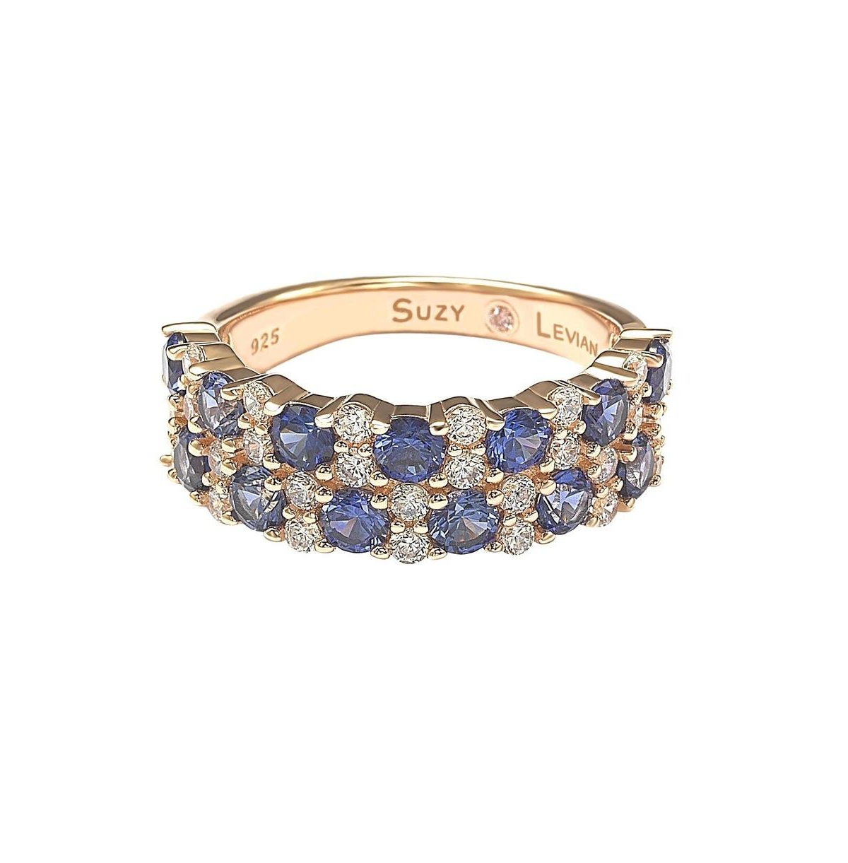 Suzy Levian Sterling Silver Natural Sapphire & Created White Double Row Band