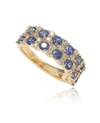 Suzy Levian Sterling Silver Natural Sapphire & Created White Sapphire Double Row Band