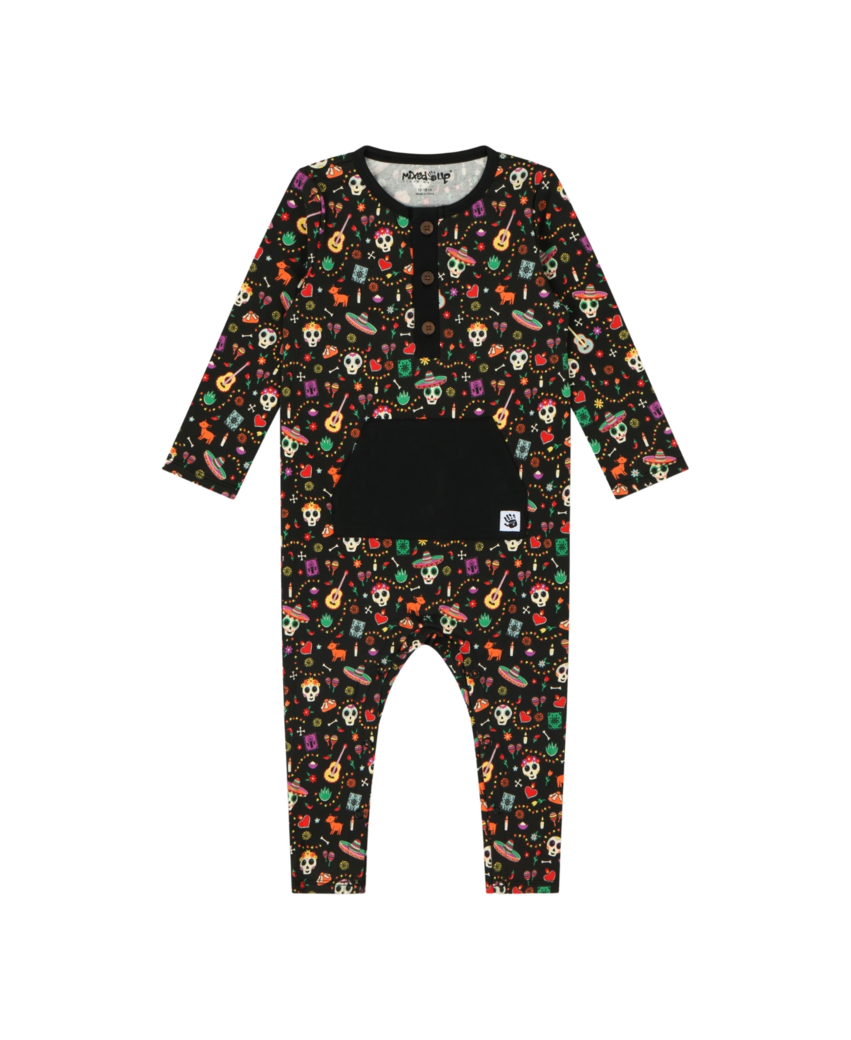 Mixed Up Clothing Baby Kangaroo Pocket Romper - Dia de los Muertos