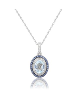 Suzy Levian Sterling Oval Cut Topaz And Sapphire Double Halo Pendant