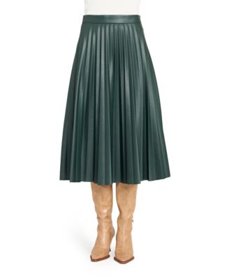 Women's Long Leather Pleated Skirt