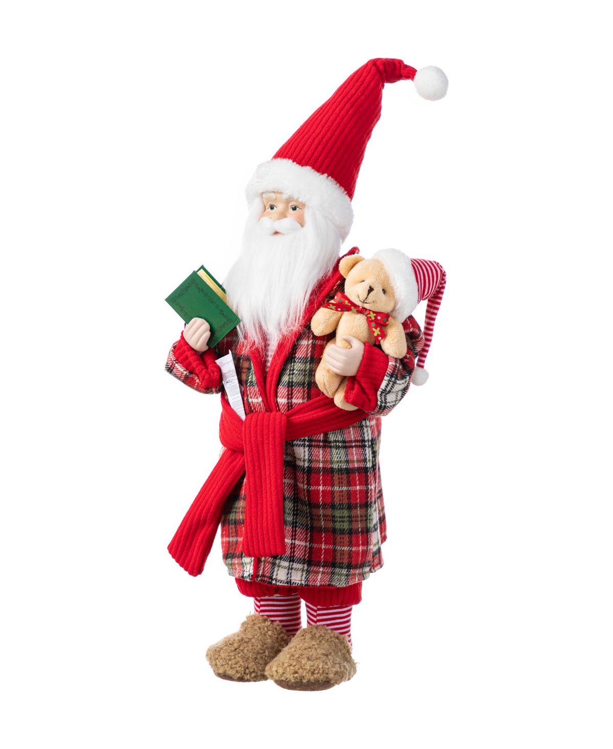 Glitzhome 18" Faux Fur Christmas Bathrobe Santa Figurine With Porcelain Face In Multi