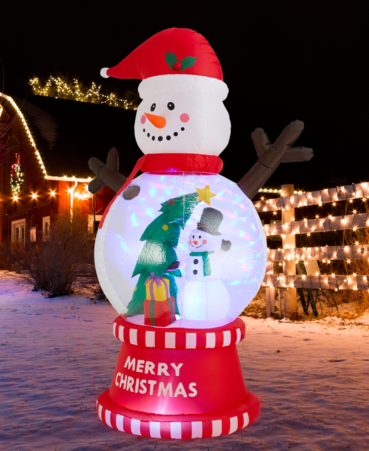 Glitzhome 8" Lighted Inflatable Snowman Globe Scene Decor In Multi