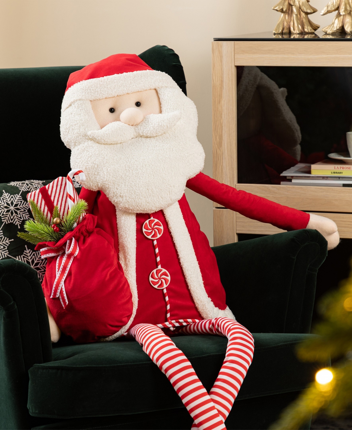 Glitzhome 60" Christmas Oversized Fabric Santa With Dangle Legs In Multi