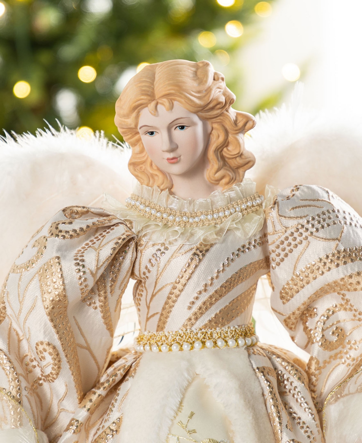 Glitzhome 24" Faux Fur Christmas Angel Tree Topper With Porcelain Face In Multi