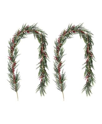 Christmas Greenery Dripping Eucalyptus Garlands with Berries, Set of 2