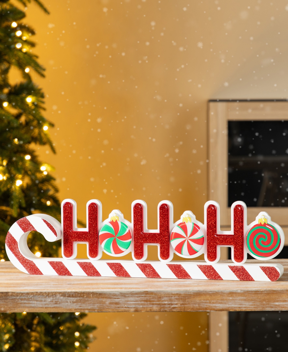 Glitzhome 19" Christmas Wooden Epoxy Hohoho Candy Cane Table Decor In Multi