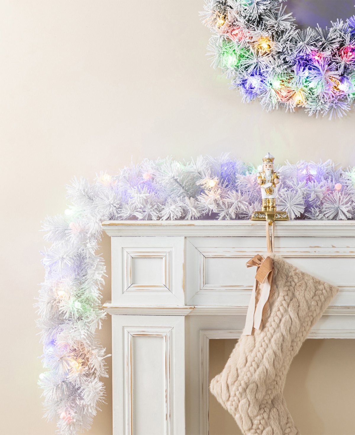 Glitzhome Pre-lit Snow Flocked Pine Christmas Garlands, Set Of 4 In Multi