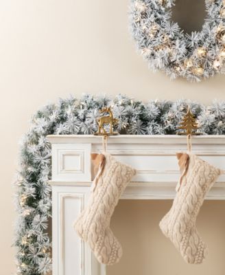 Pre-Lit Snow Flocked Greenery Pine Christmas Garlands, Set of 4