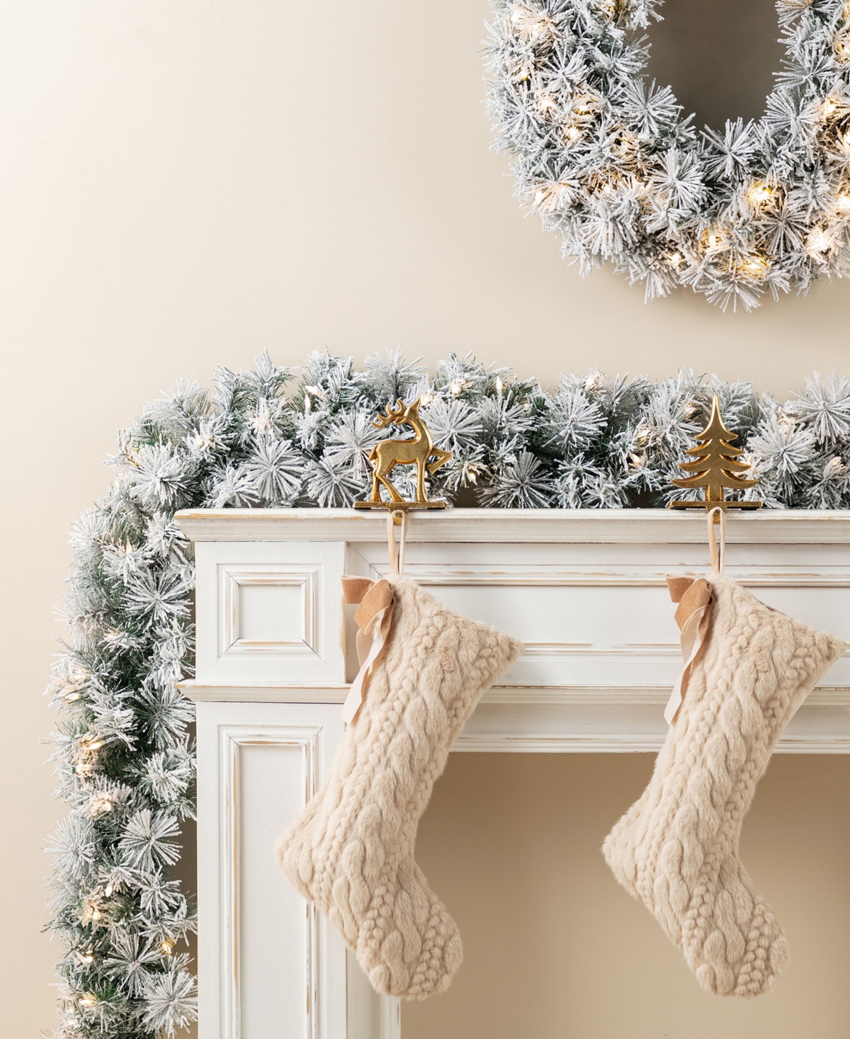 Glitzhome Pre-lit Snow Flocked Greenery Pine Christmas Garlands, Set Of 4 In Multi