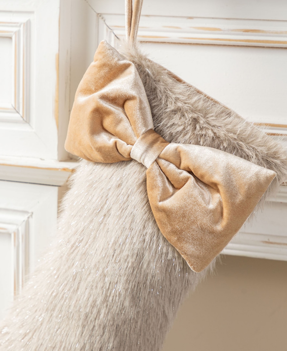 Glitzhome Faux Fox Fur Christmas Stockings With Bow, Set Of 2 In Multi