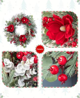 Christmas Magnolia Berry Wreath and Matched Garlands, Set of 3