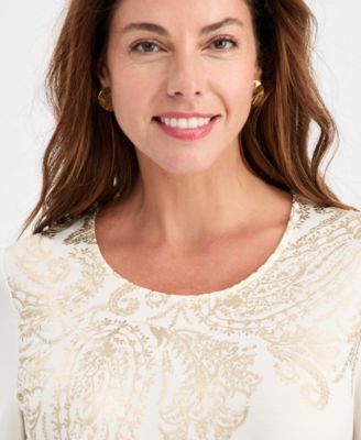 Women's Printed Scoop-Neck 3/4-Sleeve Top, Macy's Exclusive