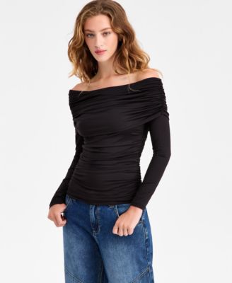 Bar III - Women's Off-The-Shoulder Ruched Knit Top