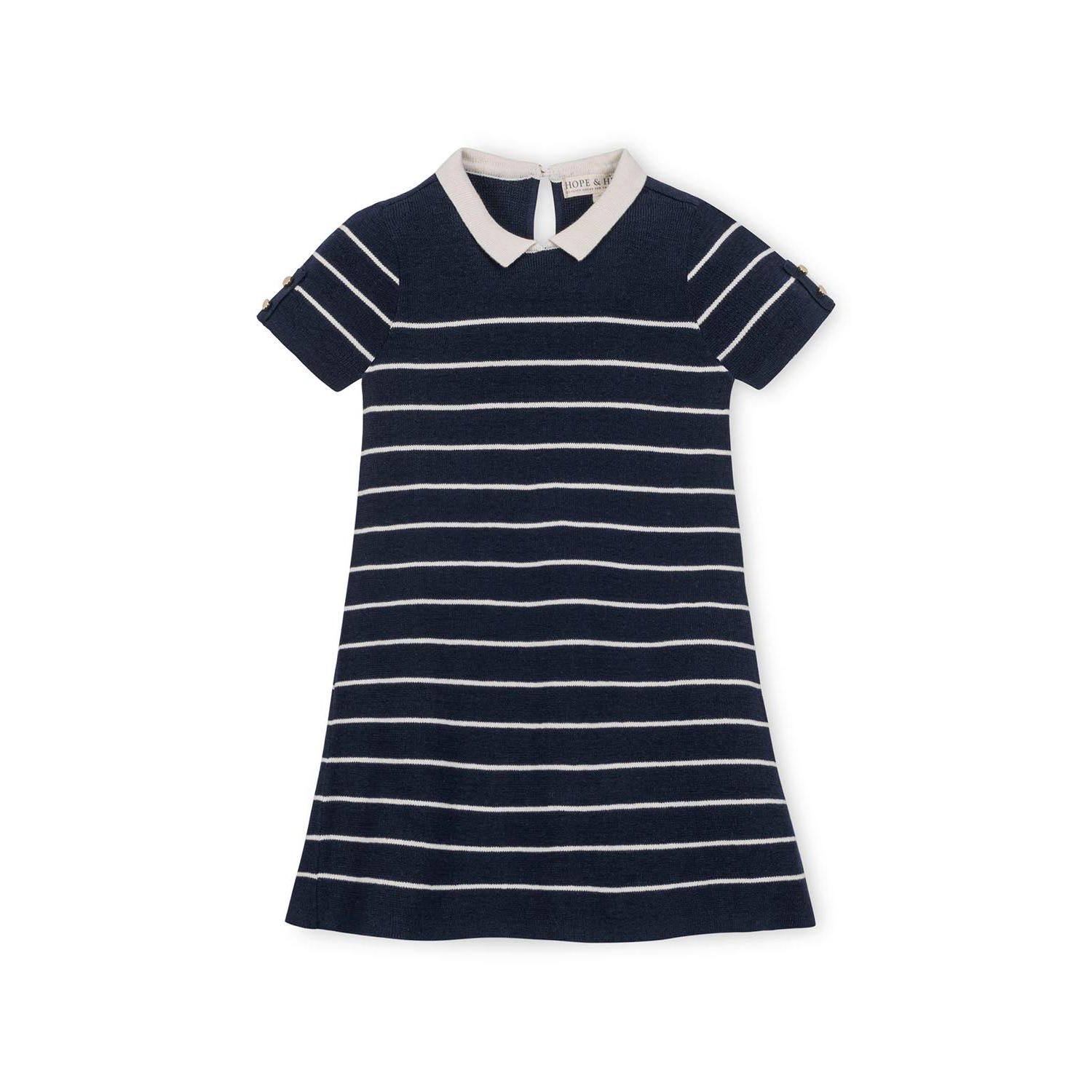 Little Girls Hope and Henry Organic Short Sleeve Milano Sweater Dress with Collar