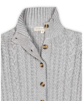 Women's Organic Mock Neck Cable Cardigan Sweater