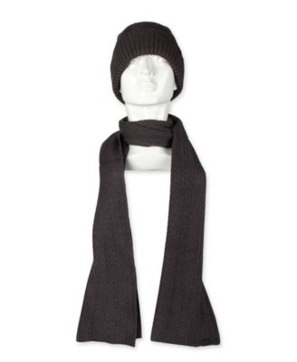 Men's 2-Piece Herringbone Knit Beanie and Scarf Box Set