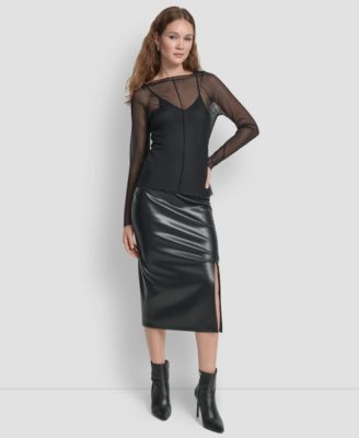 Women's Long Sleeves Exposed Seam Mesh Top