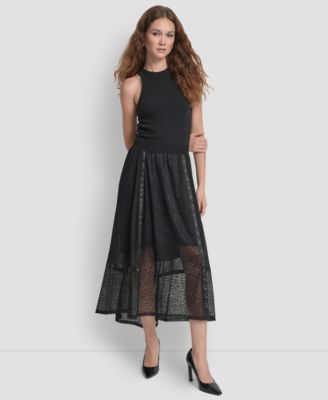 Women's Leopard Mesh Asymmetric Midi Skirt