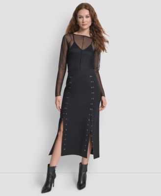 Women's Grommet Detail Midi Skirt