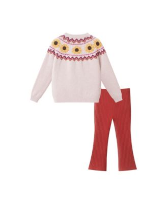 Toddler/Child Girls Oatmeal Sunflower Fair Isle Sweater w/Flare Legging Set