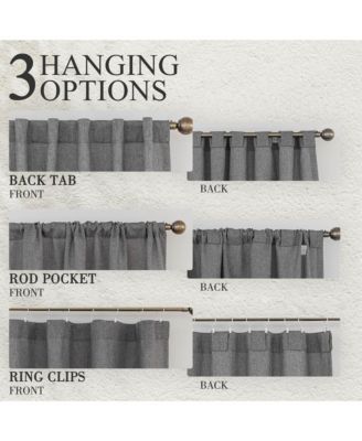 Faux Linen Texture Light Filtering Back Tab Curtains, Semi Sheer Farmhouse Window Curtains (2 Panels), 52"x84"