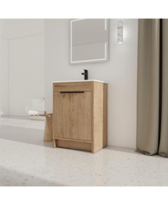24" Freestanding Ceramic Sink Bathroom Vanity with Soft-Close Cabinet Doors
