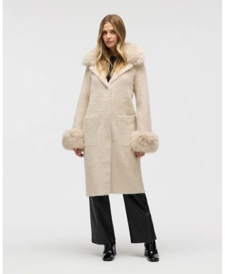 Women's Longline Elegant Coatigan with Detachable Fur Collar and Cuffs