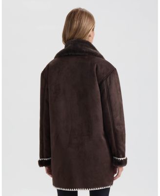 Women's Shearling Scarf Jacket with Contrast Stitching