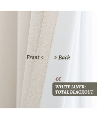 100% Blackout Linen Texture Curtains with Grommet Top, 2 Panels